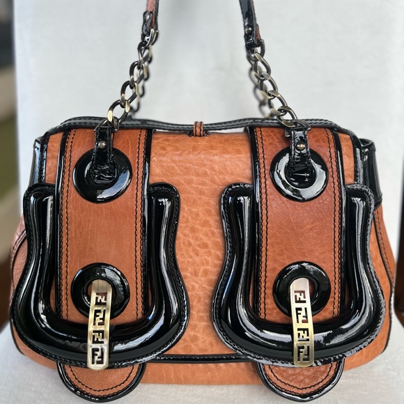 Fendi B Authentic Buckle Bag, Brown with Black Patent Leather - Picture 5 of 15